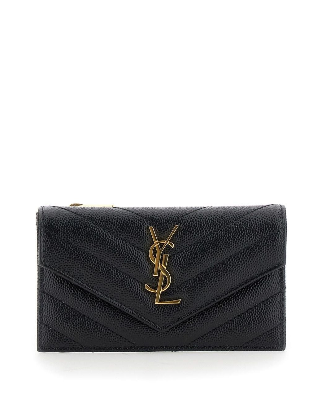 Saint Laurent Black Card Holder Cassandre Crocodile-Embossed Calf Leather Accessory