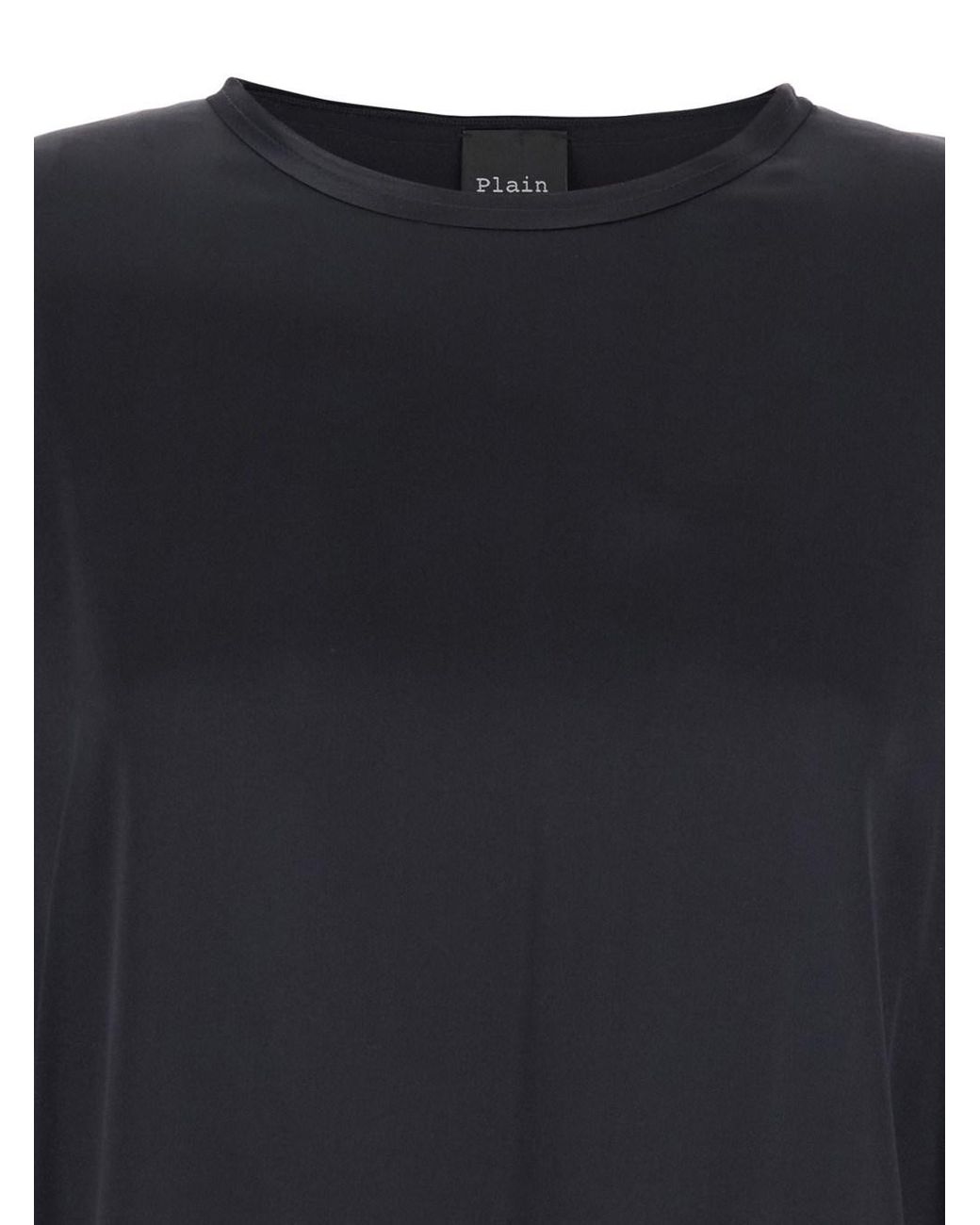 Le Plain Black Silk Long Sleeve Blouse For