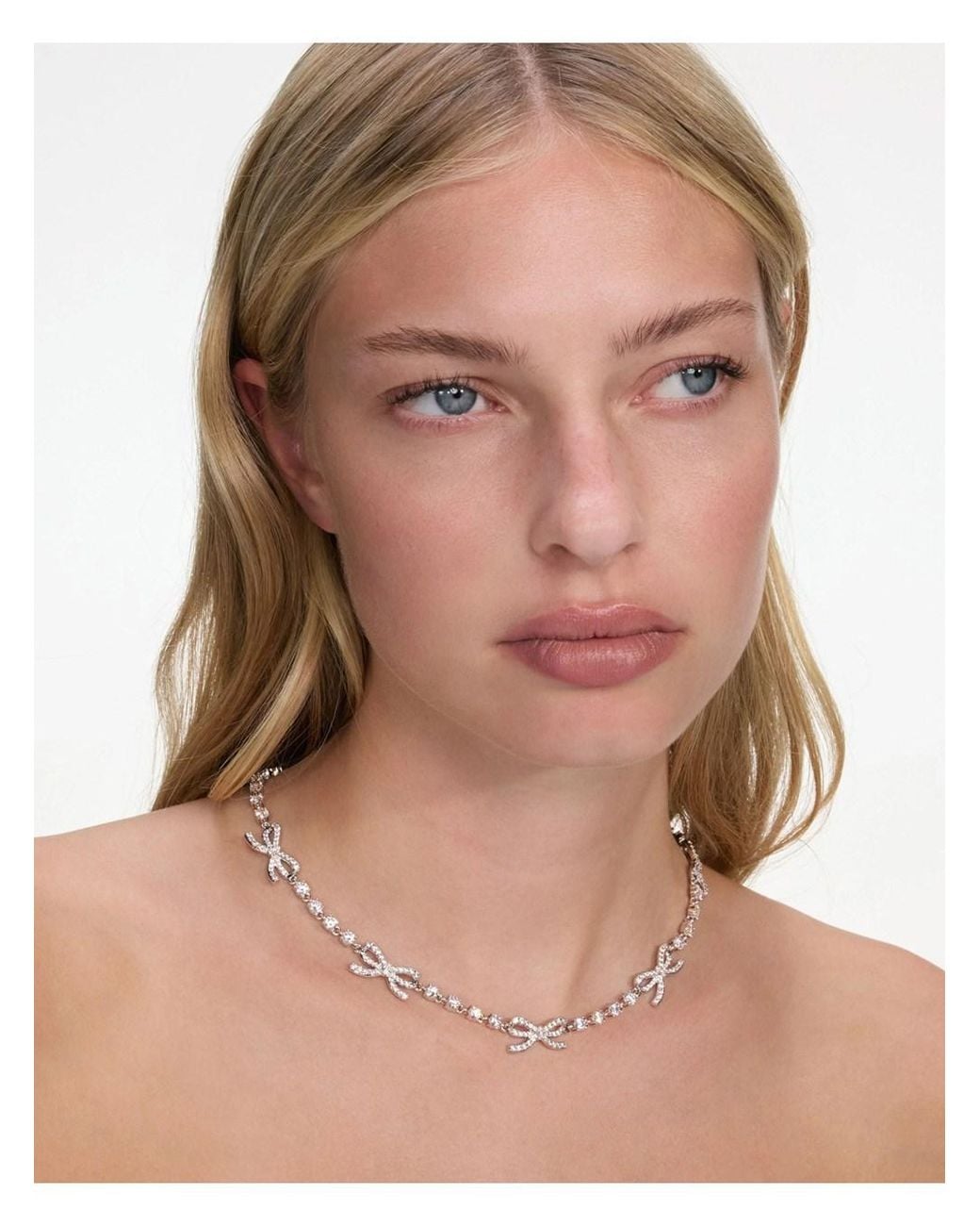 Self-Portrait White Necklace With Crystal And Bow Decoration