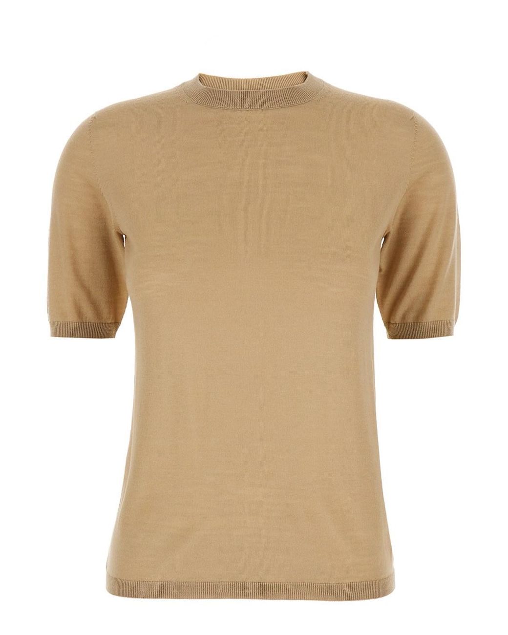 Max Mara Natural Crewneck Sweater With Short Sleeves Virgin Wool Tops