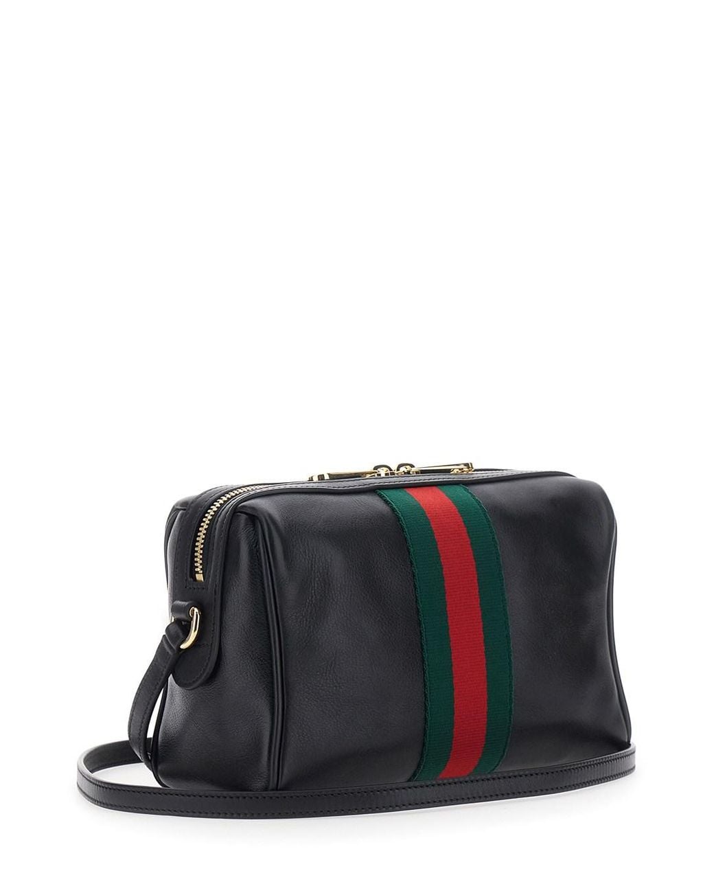 Gucci Black Shoulder Bag With Horsebit Plaque And Web Stripe And Adjus