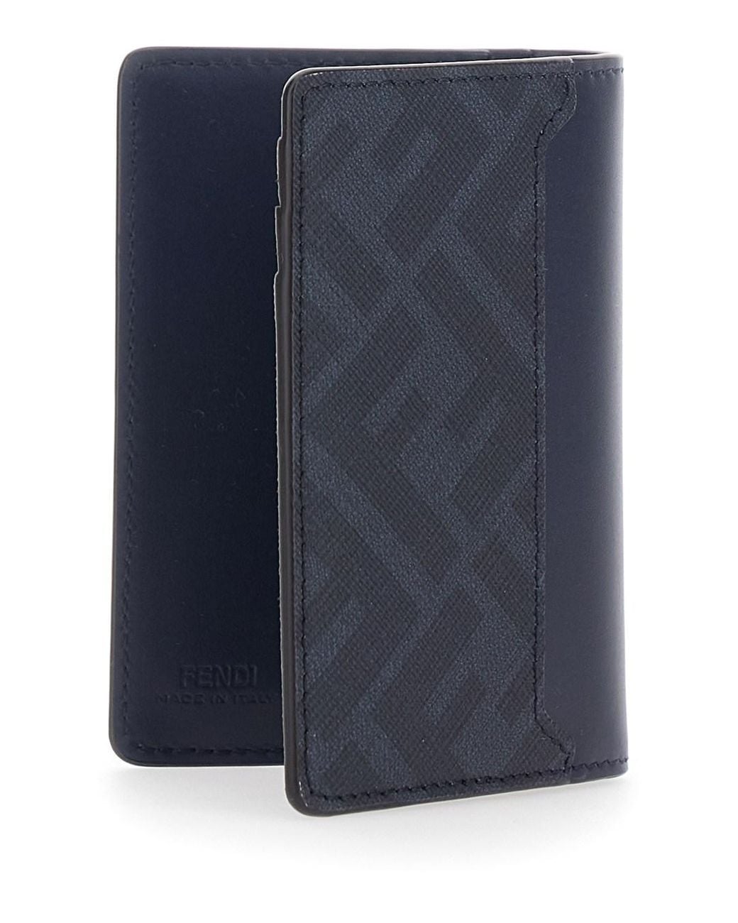 Fendi Blue Card Case With Ff Logo Plaque On Front And Rectangular Design for men