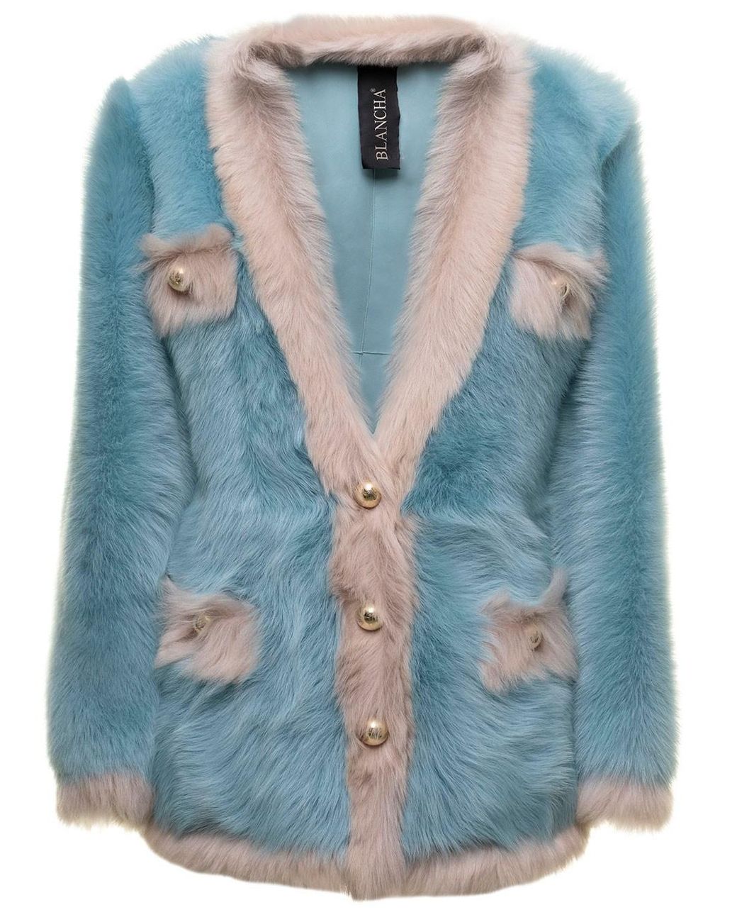 Blancha Fur Jacket With Contrasting Piping And Nacrel Buttons Woman in Blue  | Lyst