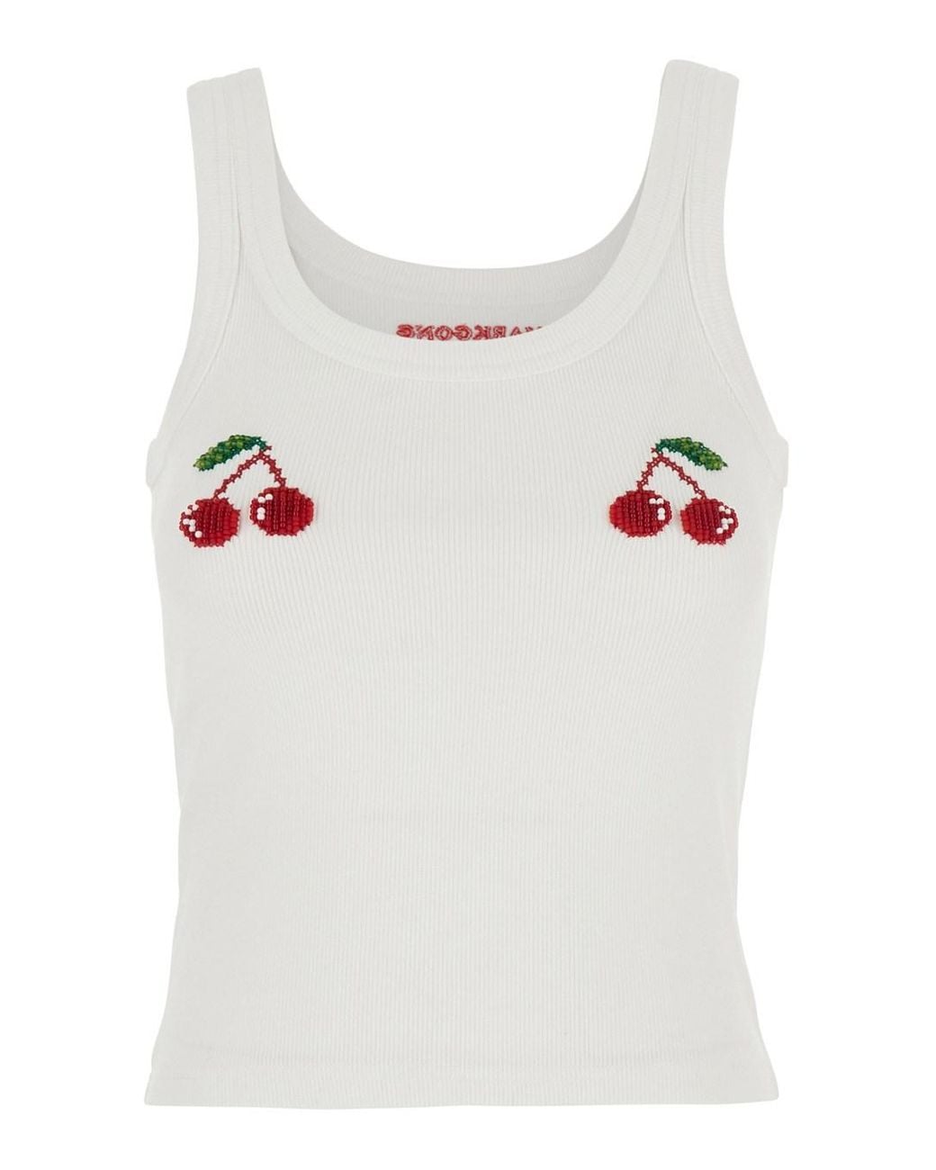 Markgong White Sleeveless Top With Cherry Embroidery On The Front And