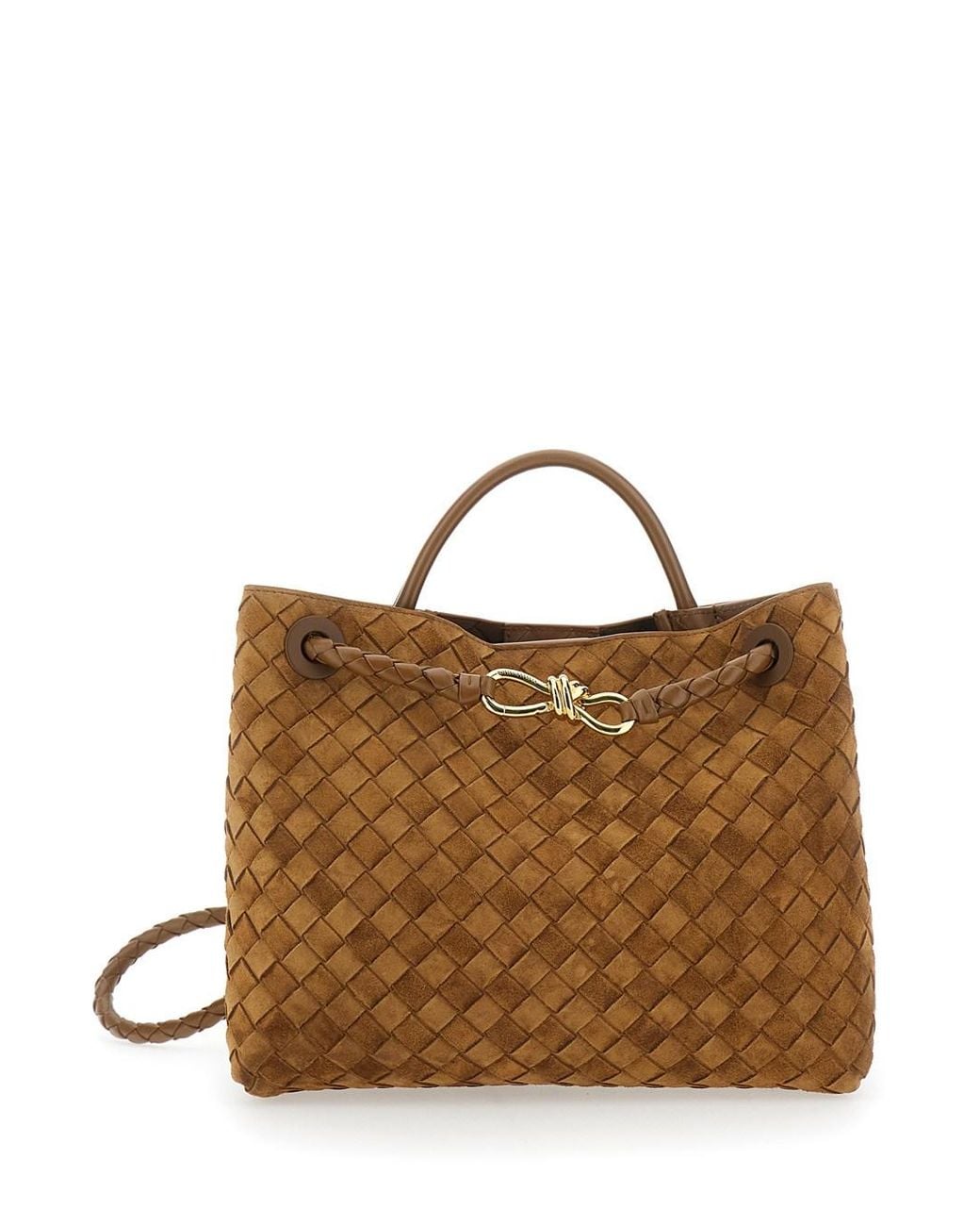 Bottega Veneta Brown Andiamo Intreccuato 15 Glove Suede Cachmere