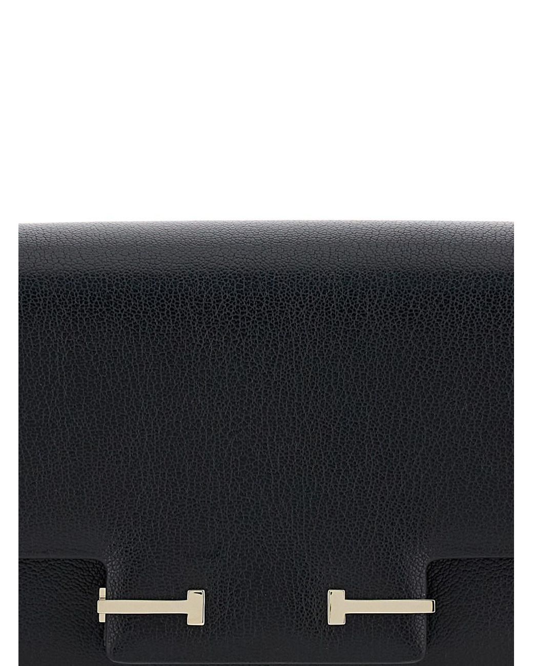 Tom Ford Black Crossbody Bag With Adjustable Shoulder Strap And T Plaque Closure
