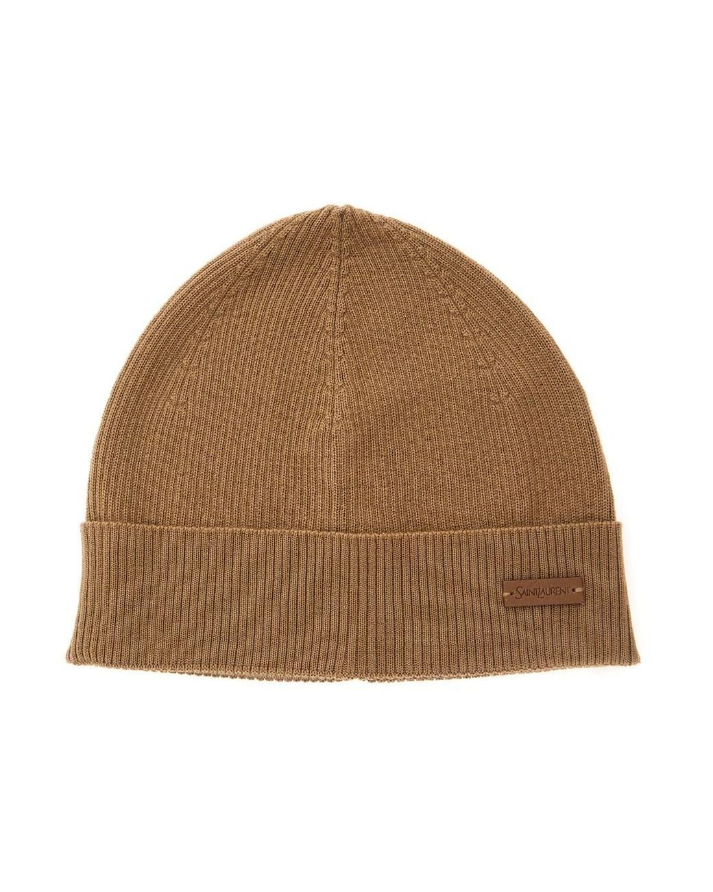Berretto Con Patch Logo Sul Fronte E Lavorazione A Magli di Saint Laurent in Brown