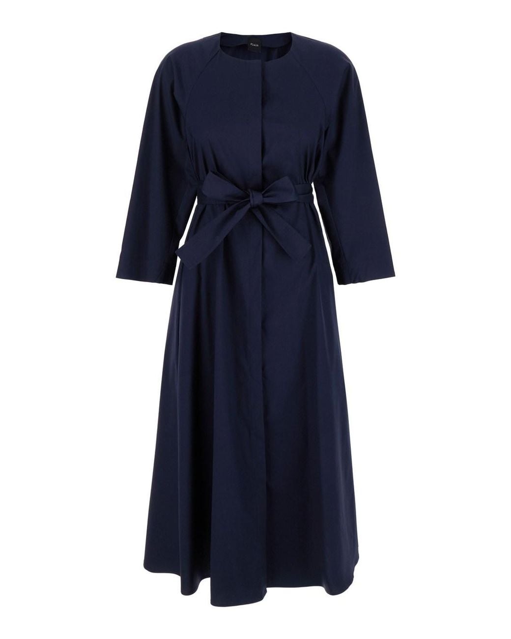 Le Plain Blue Long Dress With Belt