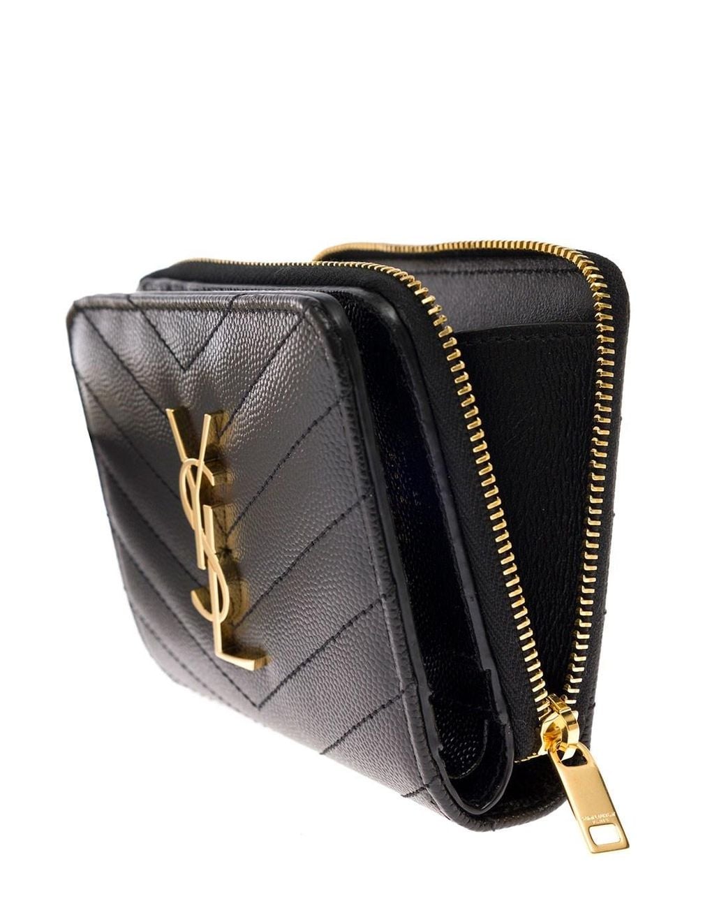 Saint Laurent Black Wallet With Cassandre Plate, Leather Calf