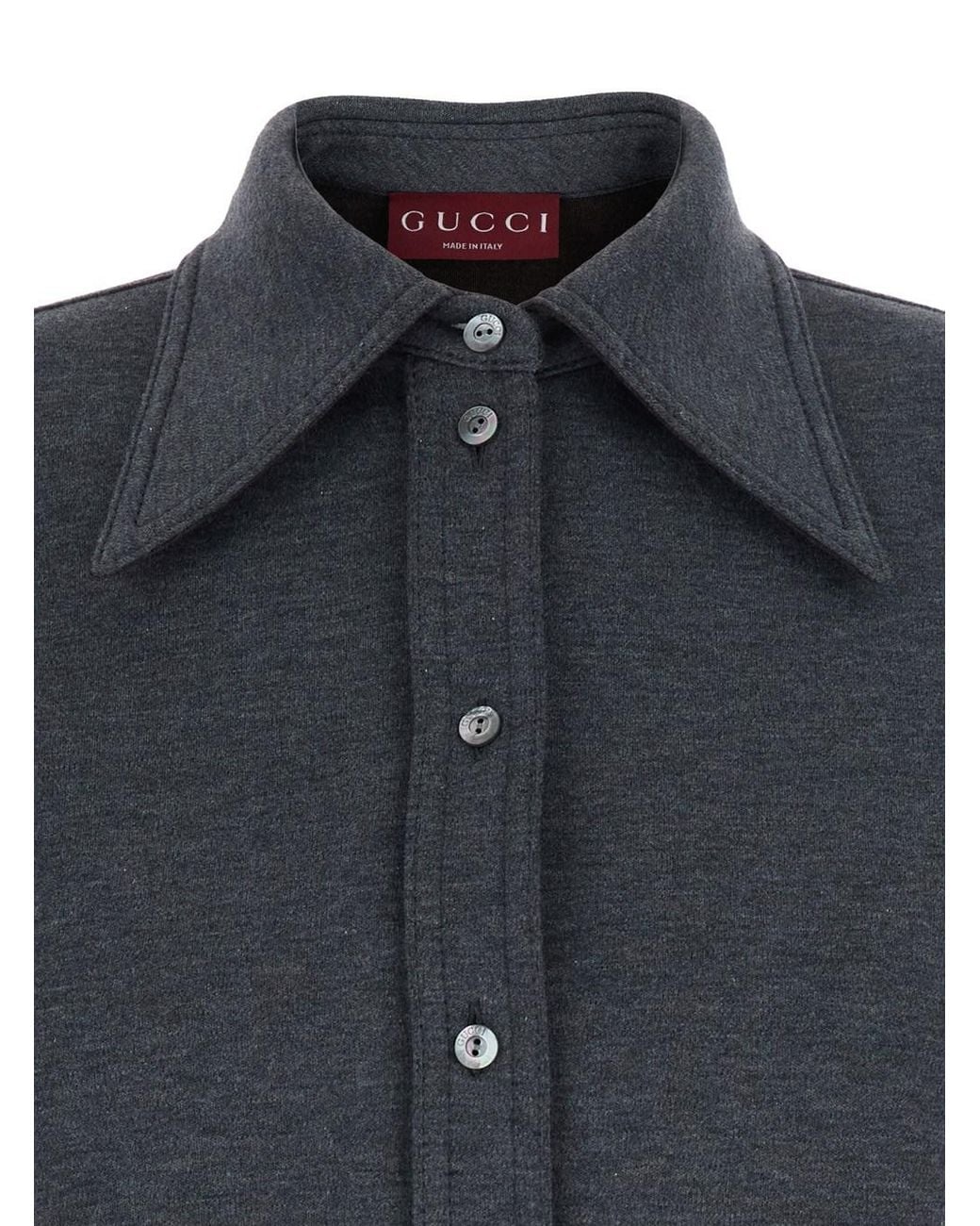 Gucci Gray Shirt With Polo Style Pointed Collar