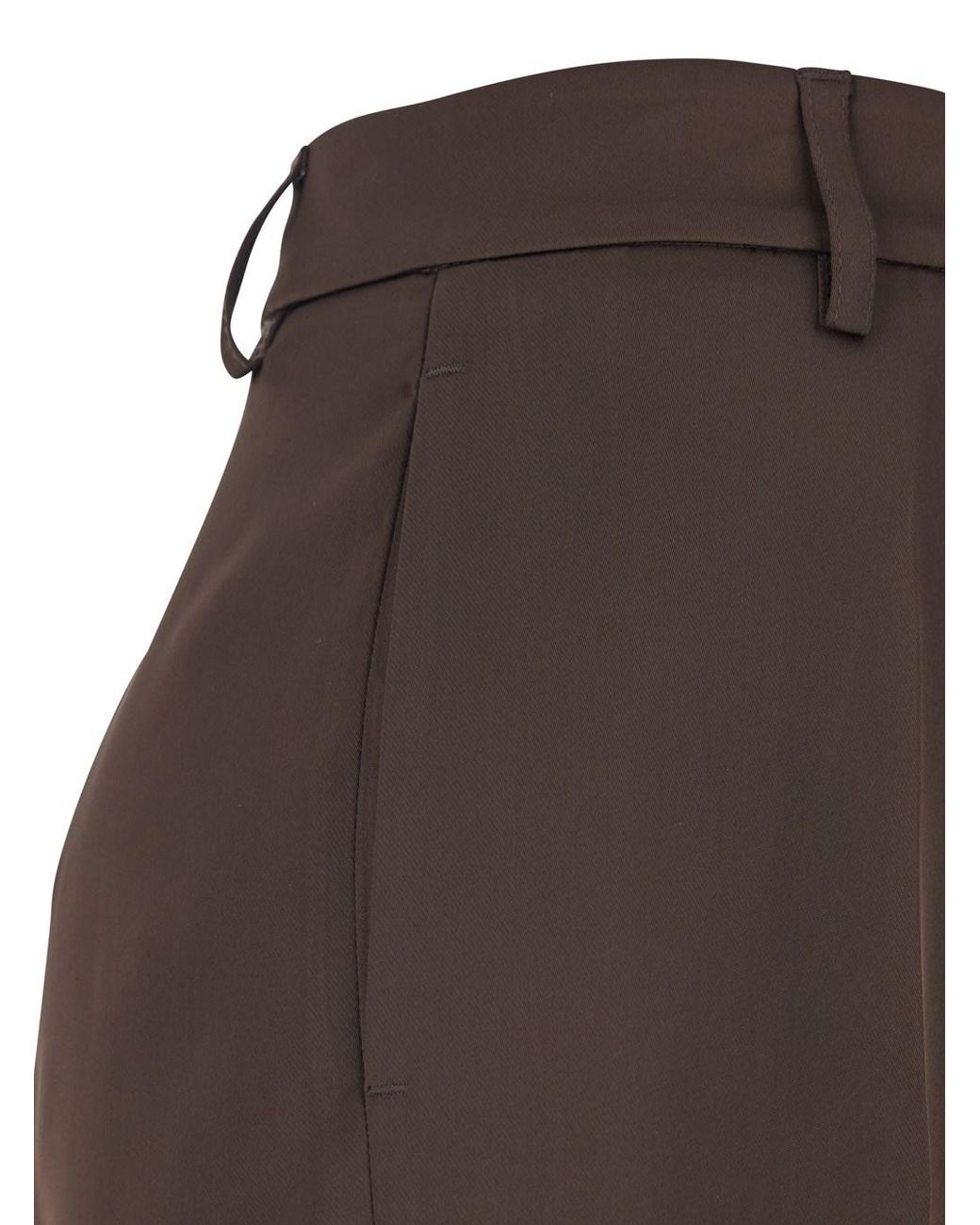 Le Plain Brown Satin Tailored Pants With Front Pleats For