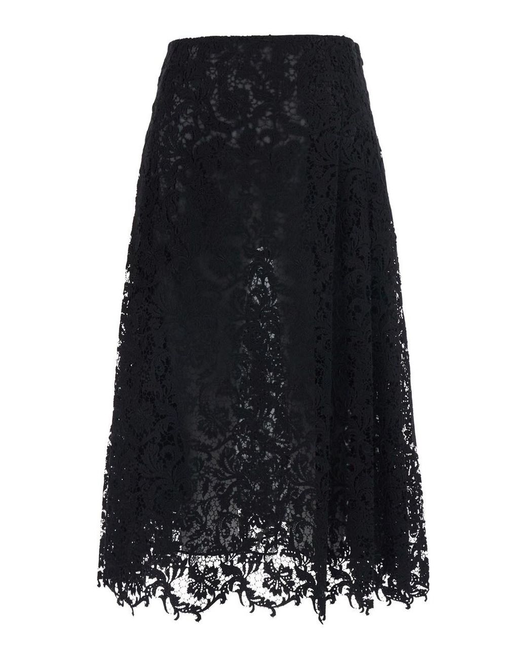Fendi Black Flared Midi Skirt With Lace Embroidery