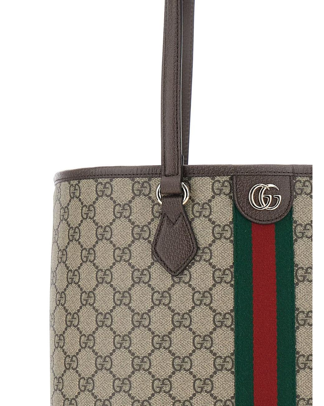 Gucci Brown 'Ophidia' Shopper With All-Over Gg Motif And Metallic Logo On The Front