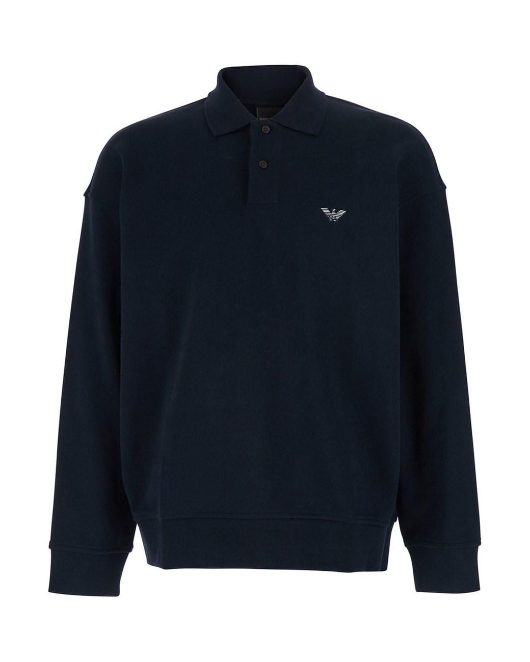 Emporio Armani Blue Sweatshirt With Polo Shirt Style Collar And Logo Embroidery On The Front for men
