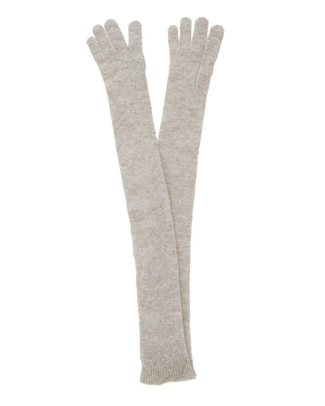 Brunello Cucinelli White Brunello Cucinelli Sequin-Embellished Mohair-Wool Blend Gloves
