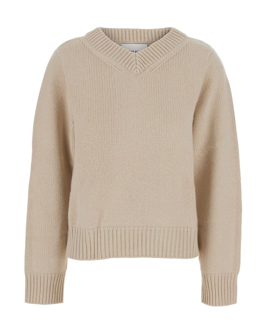 Soft Goat Natural Chunky V Neck Pull Sweater With V-Neck And Long Sleeves