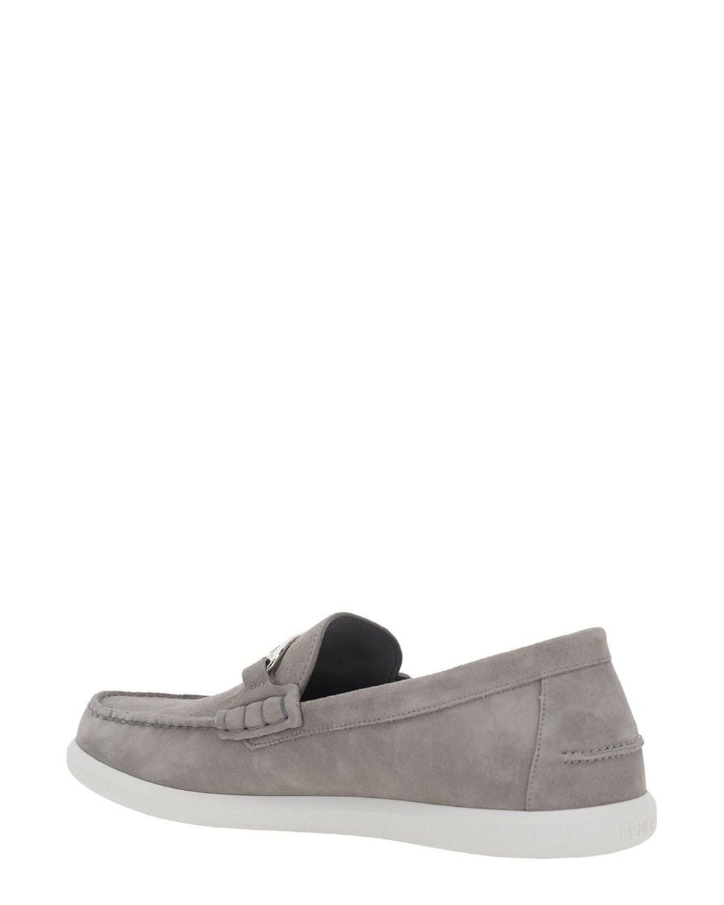 Fendi Gray Loafers With Ff Metal Buckle And Contrasting Sole for men