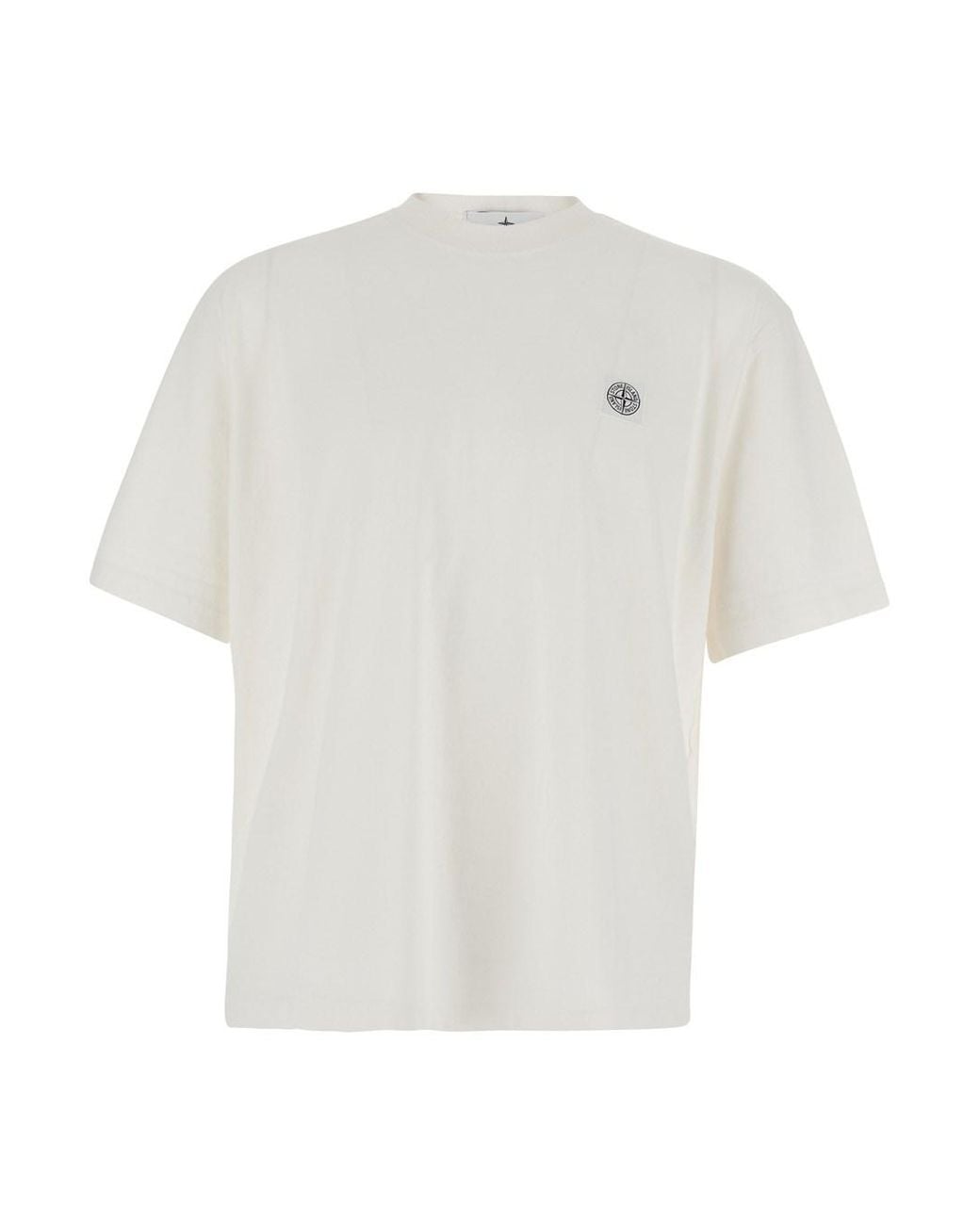 Stone Island White T-Shirt Crew Neck Heavyweight Cotton T-Shirts for men