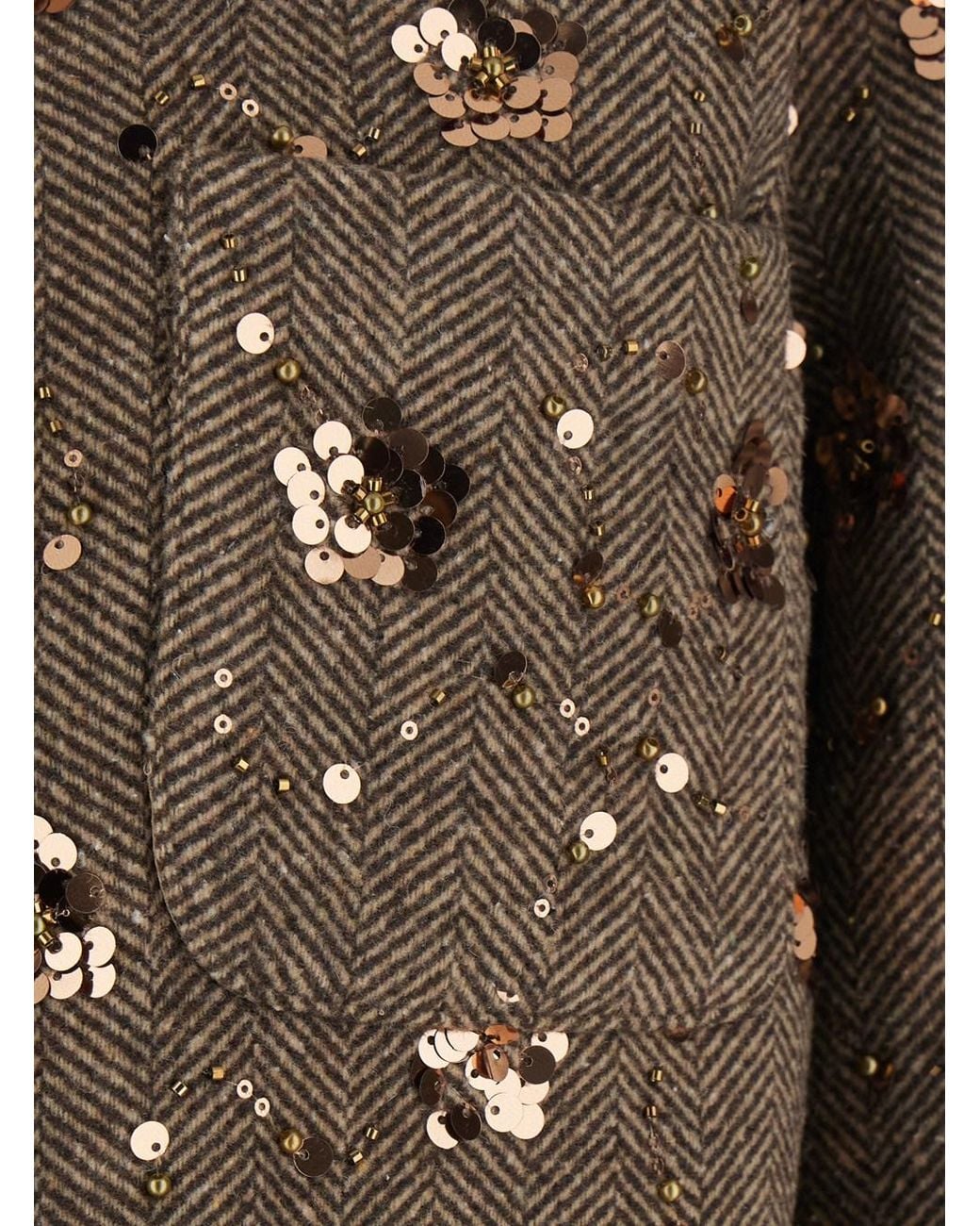 Le Plain Brown Short Coat With Notched Revers And All-Over Sequins