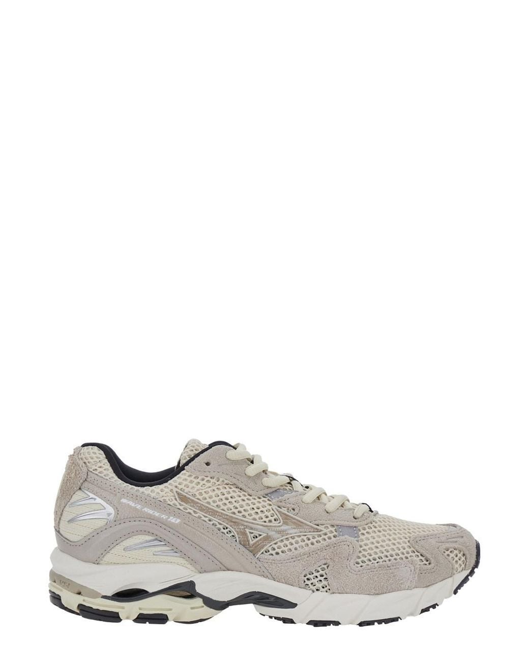 Mizuno Gray Wave Rider Shoes With Cushioning Sole And Tech Fabric Upper