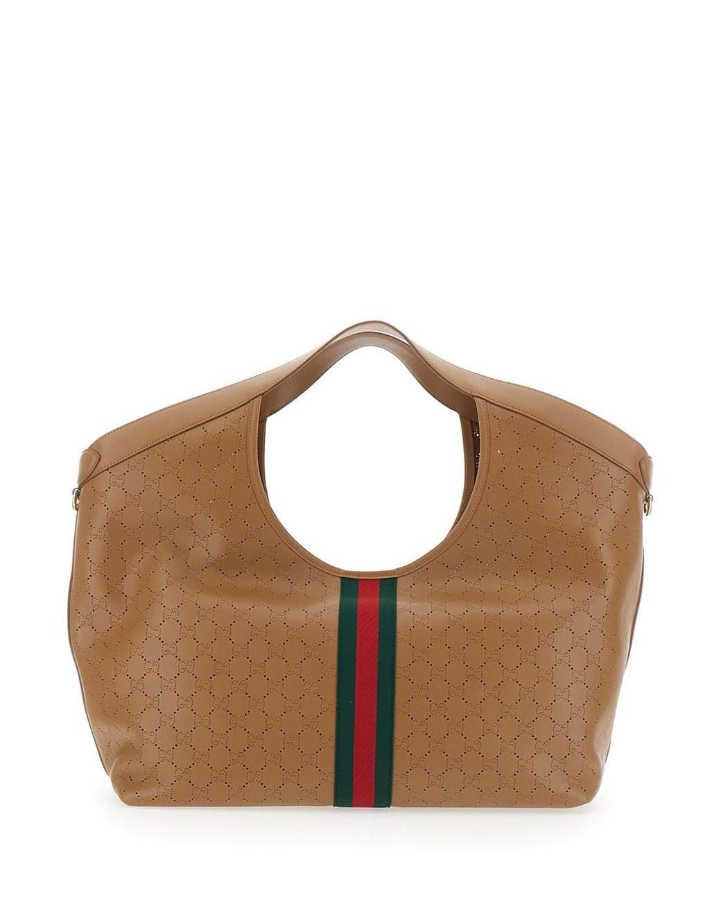 Gucci Brown 'Giglio' Shoulder Bag With Web Stripe And Magnetic Closure