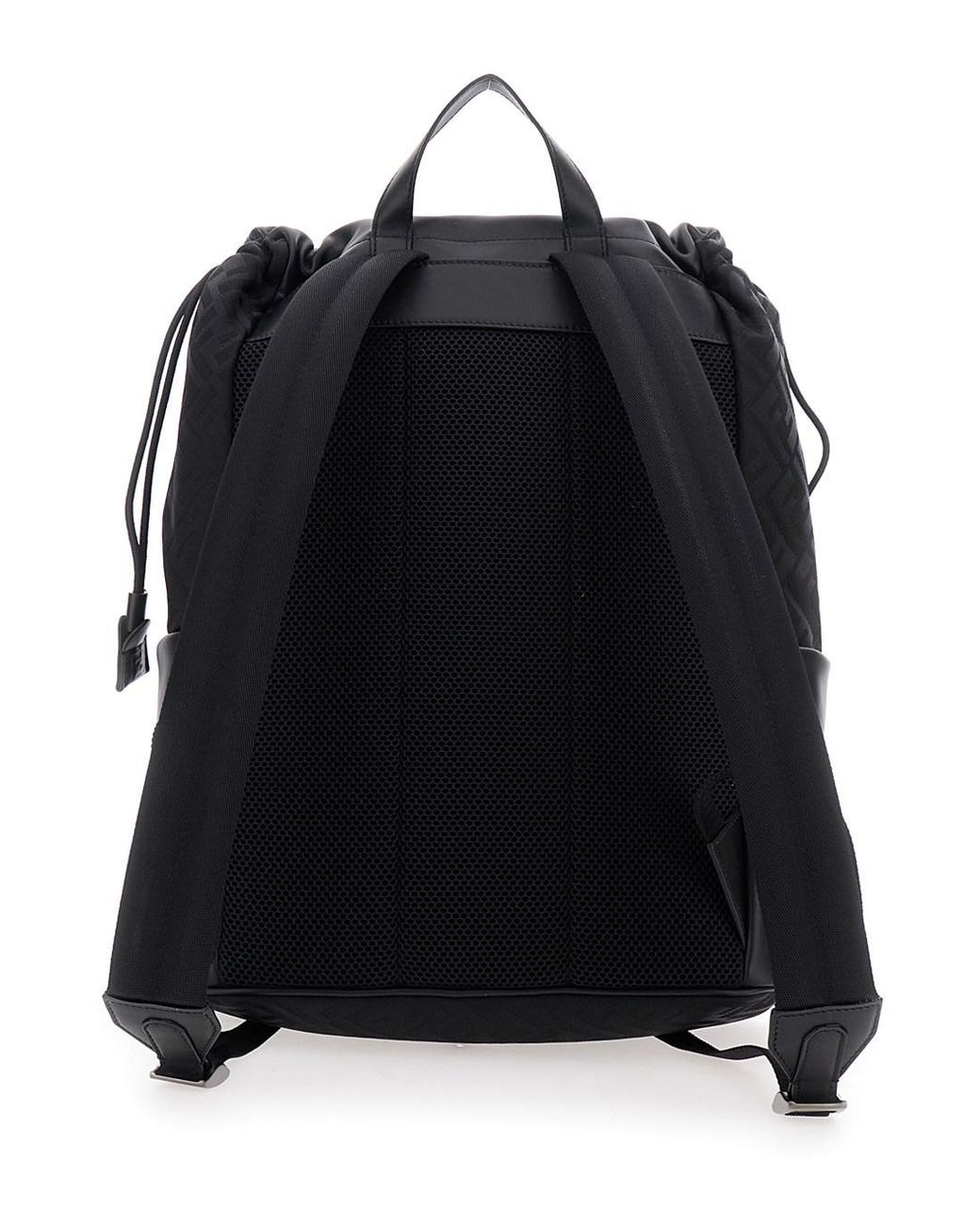 Fendi Black Backpack With Logo Plaque And All-Over Ff Motif for men
