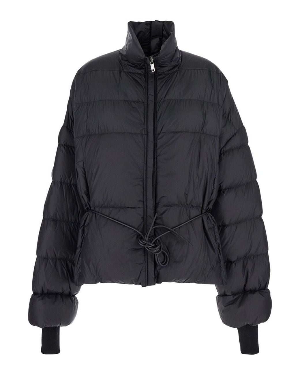 Rick Owens Black Down Jacket With Drawstring Waist And High Neck