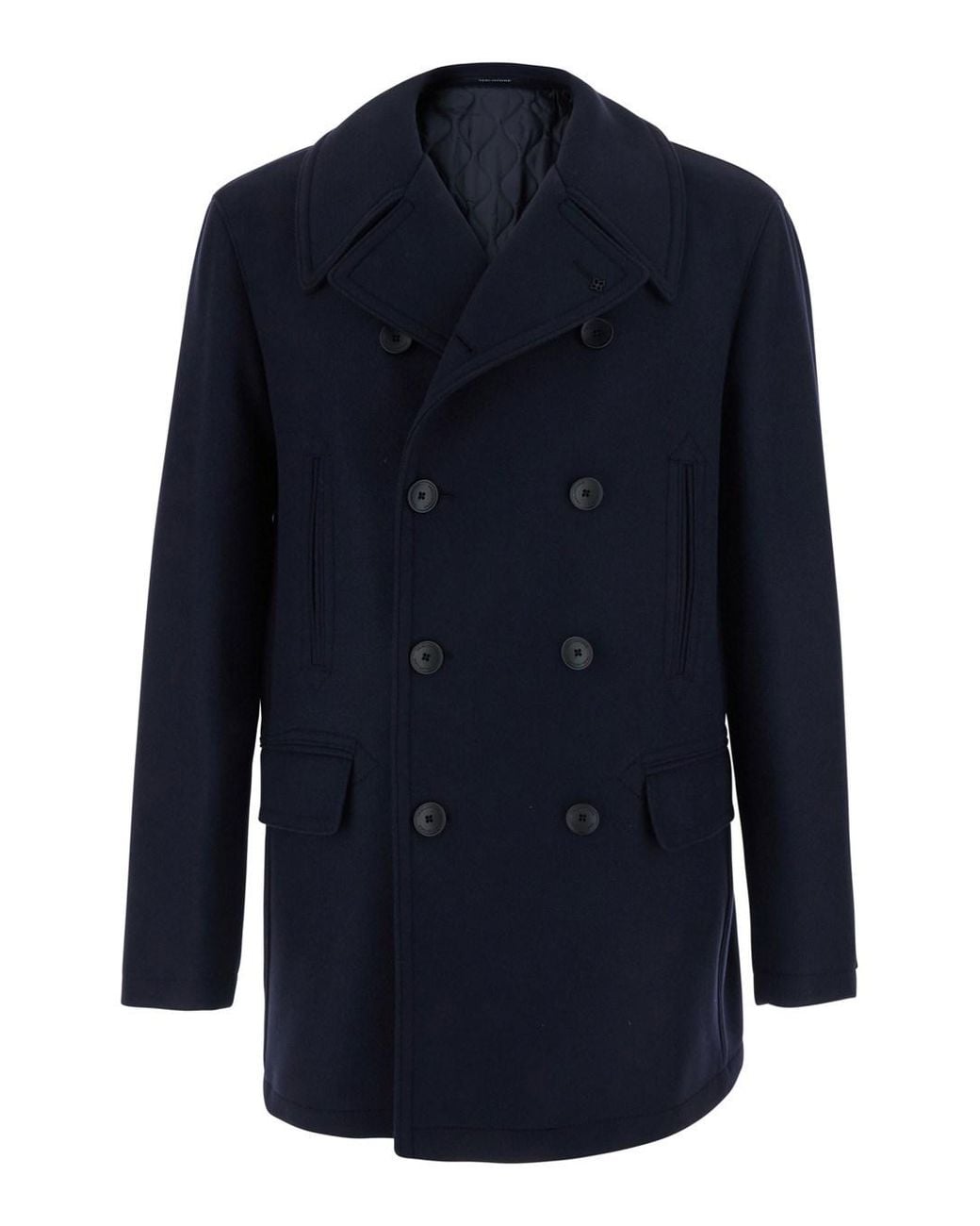 Tagliatore Blue 'San Francisco' Double-Breasted Coat With Notched Revers for men