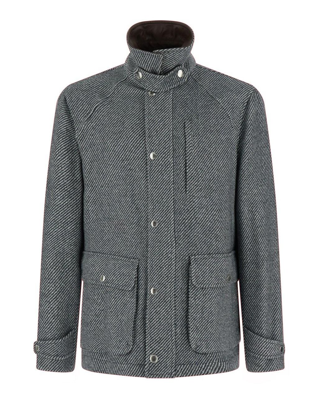 Brunello Cucinelli Gray Jacket With Leather Collar And Diagonal Motif for men