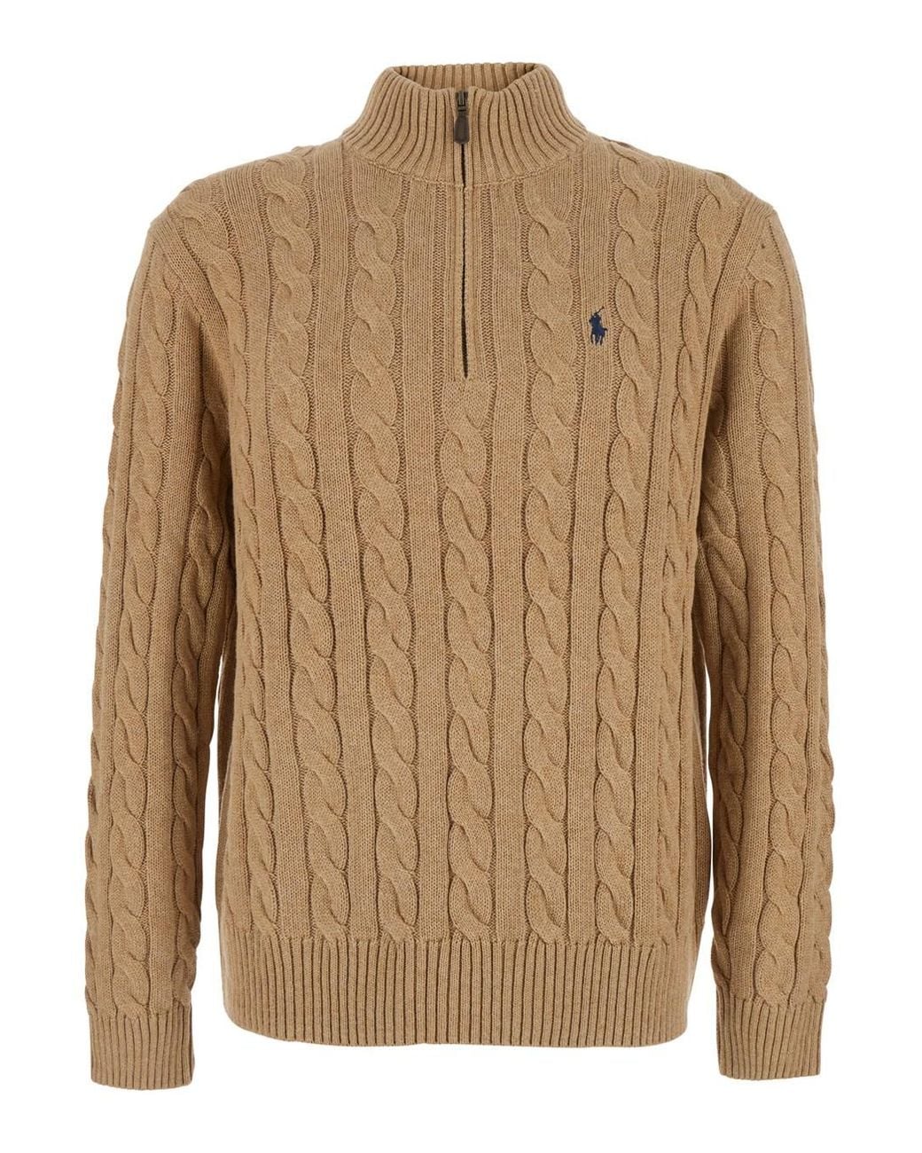 Polo Ralph Lauren Brown Zip Collar Cotton Sweater Tops for men