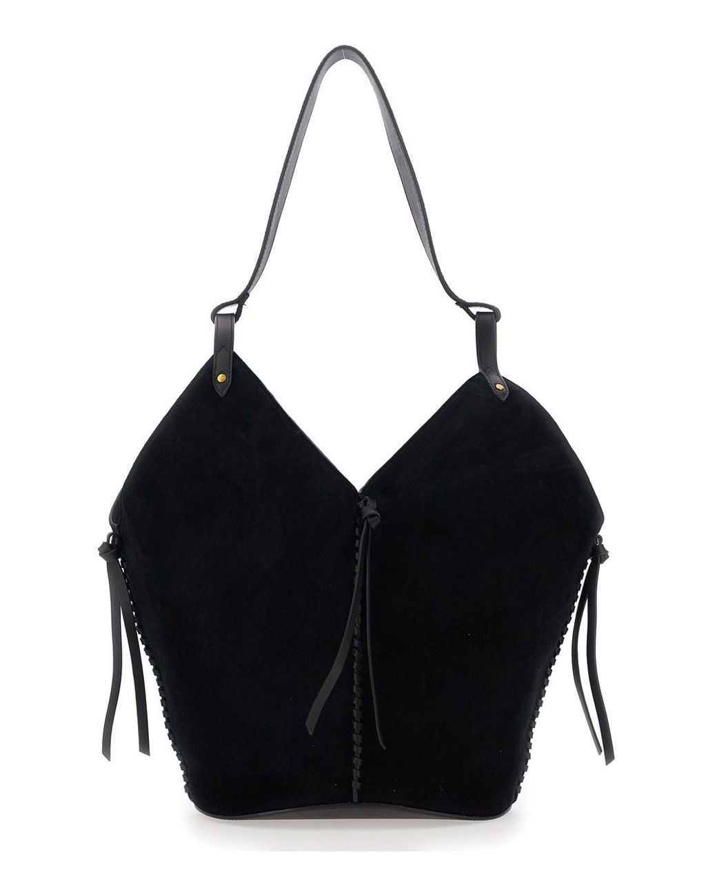 Isabel Marant Black Shoulder Bag Tampa With Single Strap And Suede Knot Detail For Calf