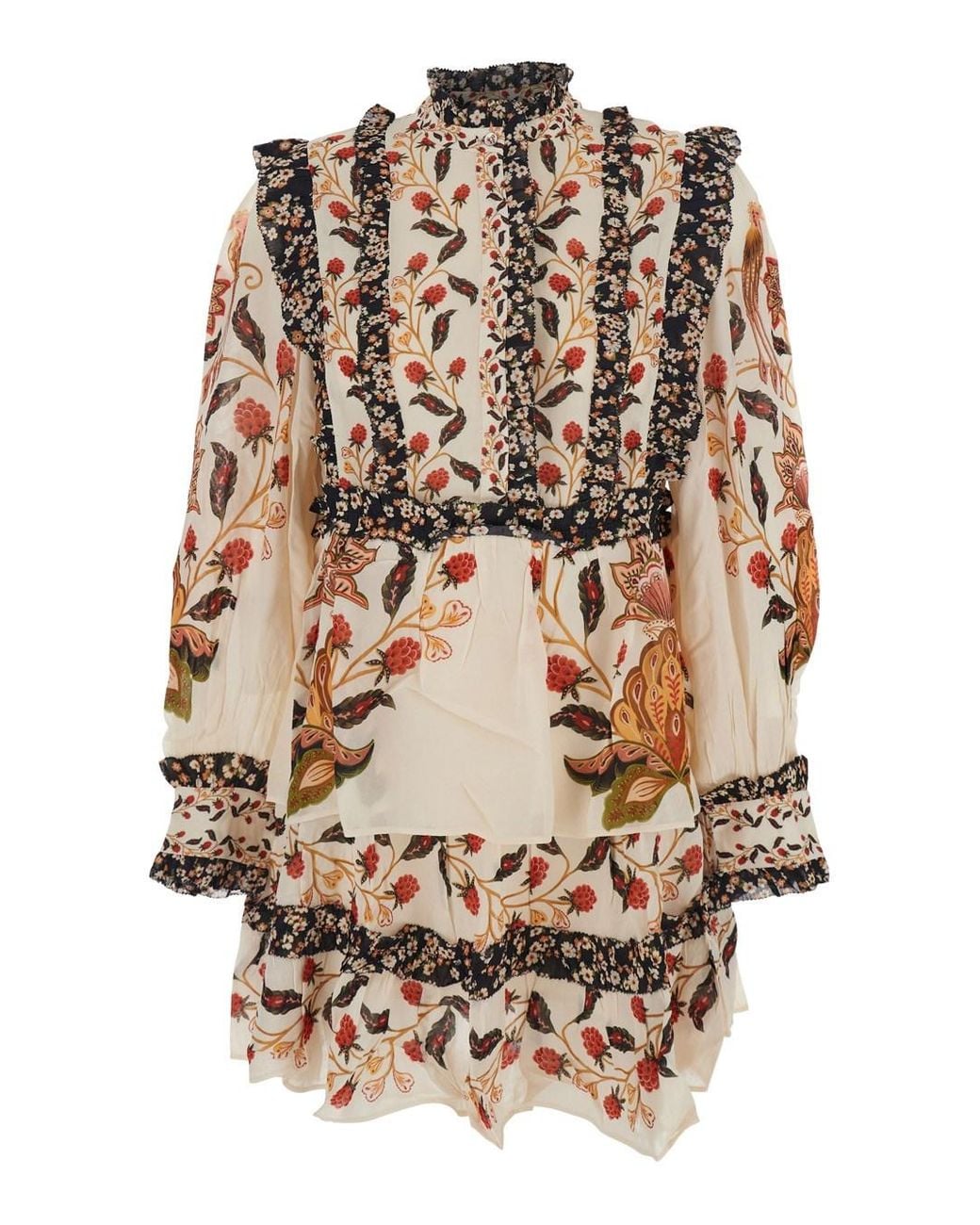Farm Rio Natural Floral Print Ruched Dress