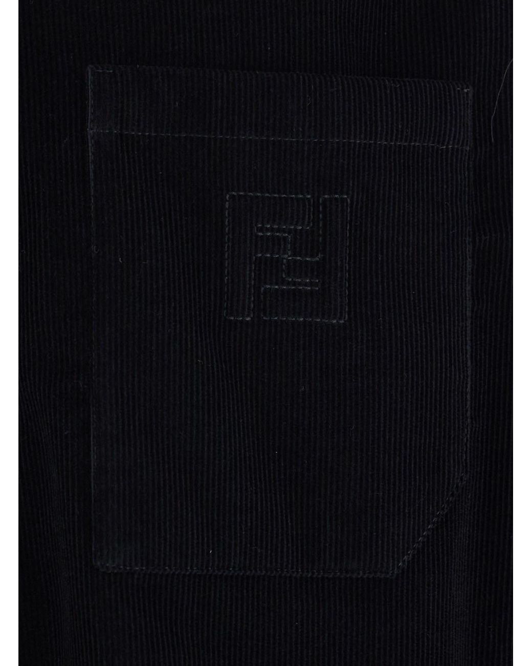 Fendi Blue Shirt With Button-Down Collar And Ff Embroidery On The Front for men