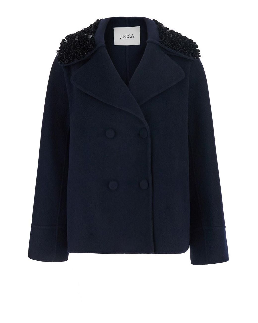 Jucca Blue Double-Breasted Coat With Wide Notched Revers And Removable