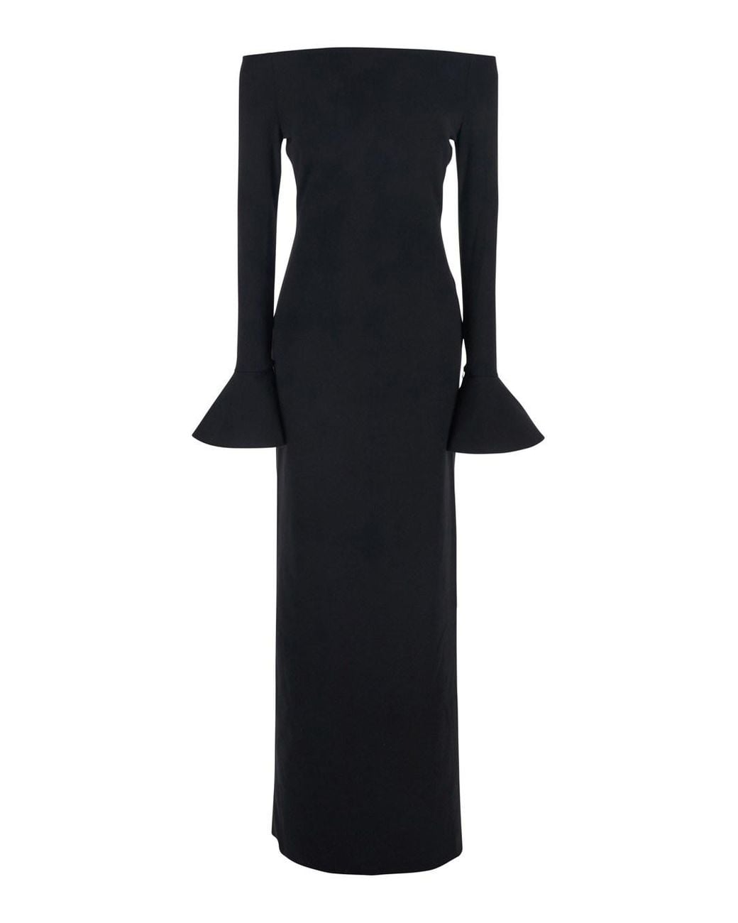 Solace London Black 'Anica' Long Dress With Square Neckline And Flared Cuffs