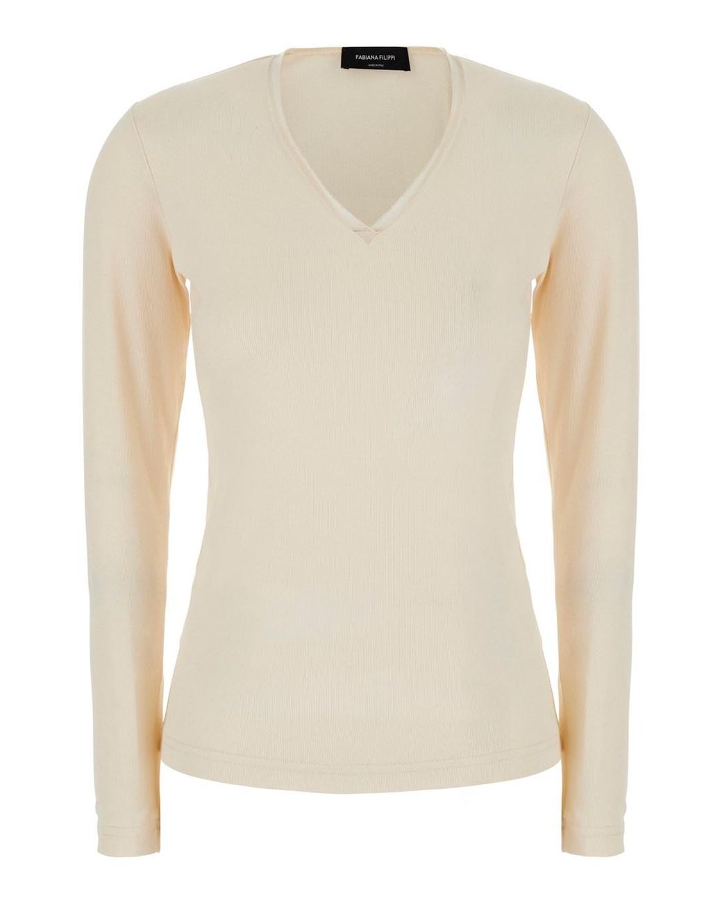 Fabiana Filippi Natural Sweater Round Neck Cotton T-Shirts & Jerseys