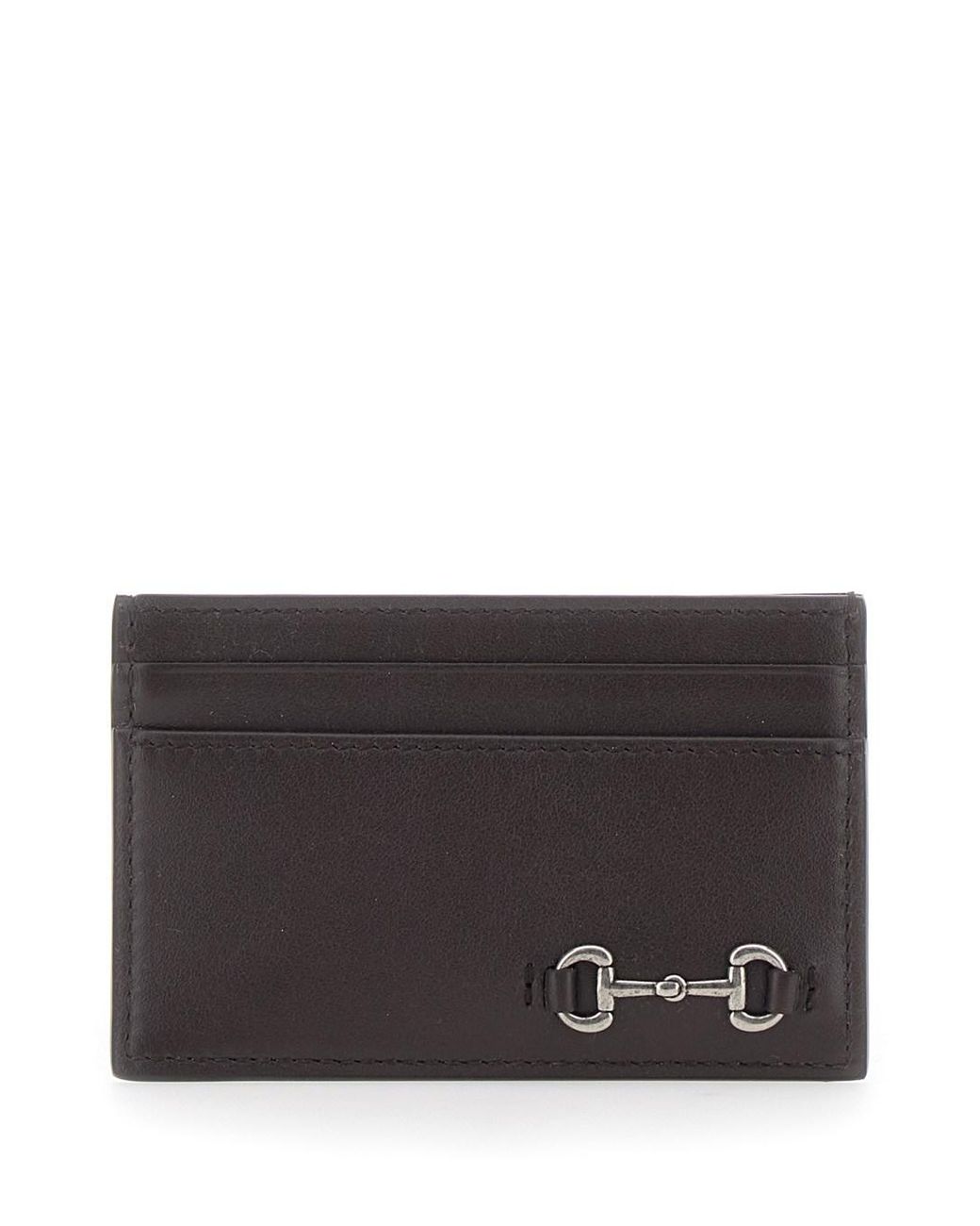 Gucci Gray Card Holder With Horsebit, Leather Calf Accessory for men