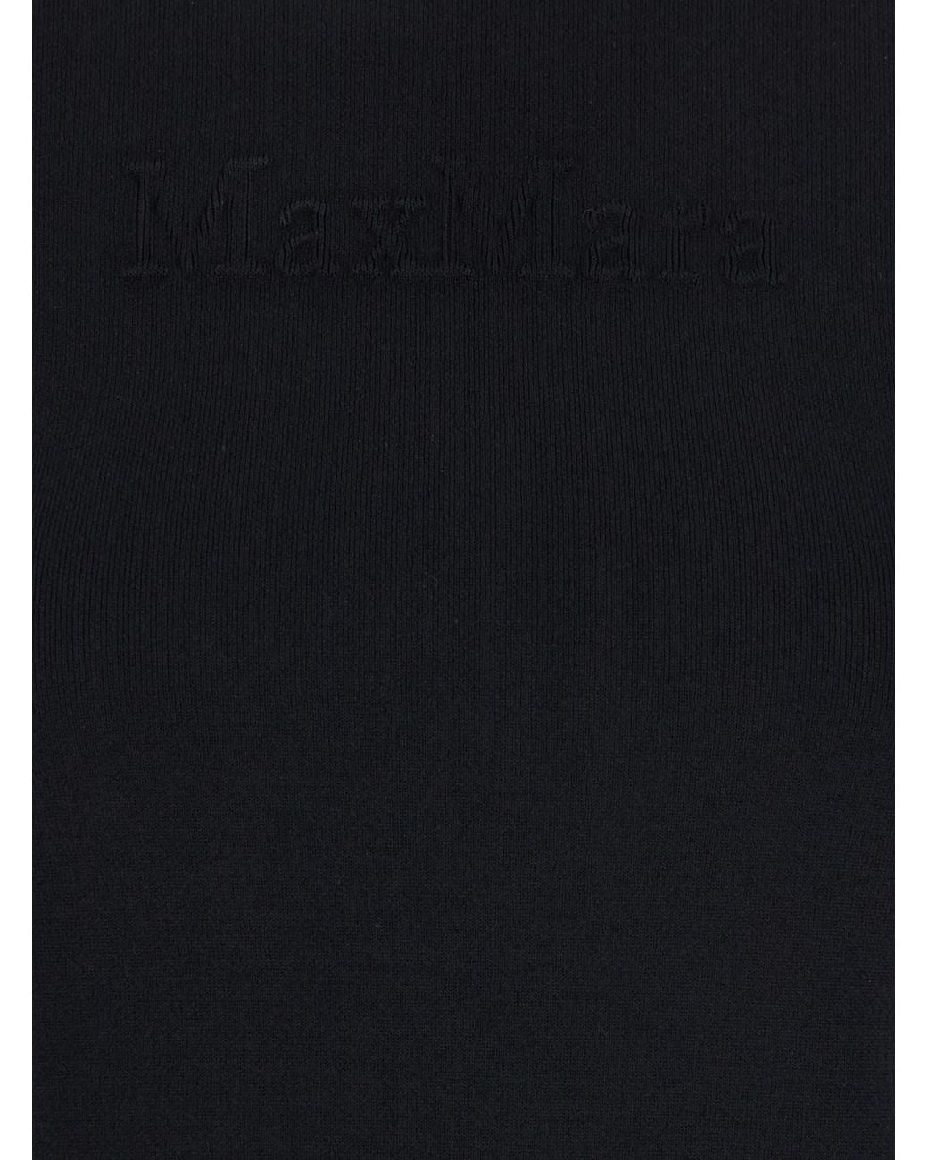 Max Mara Pure Black 'Adelio' Crewneck T-Shirt With Tonal Logo Lettering