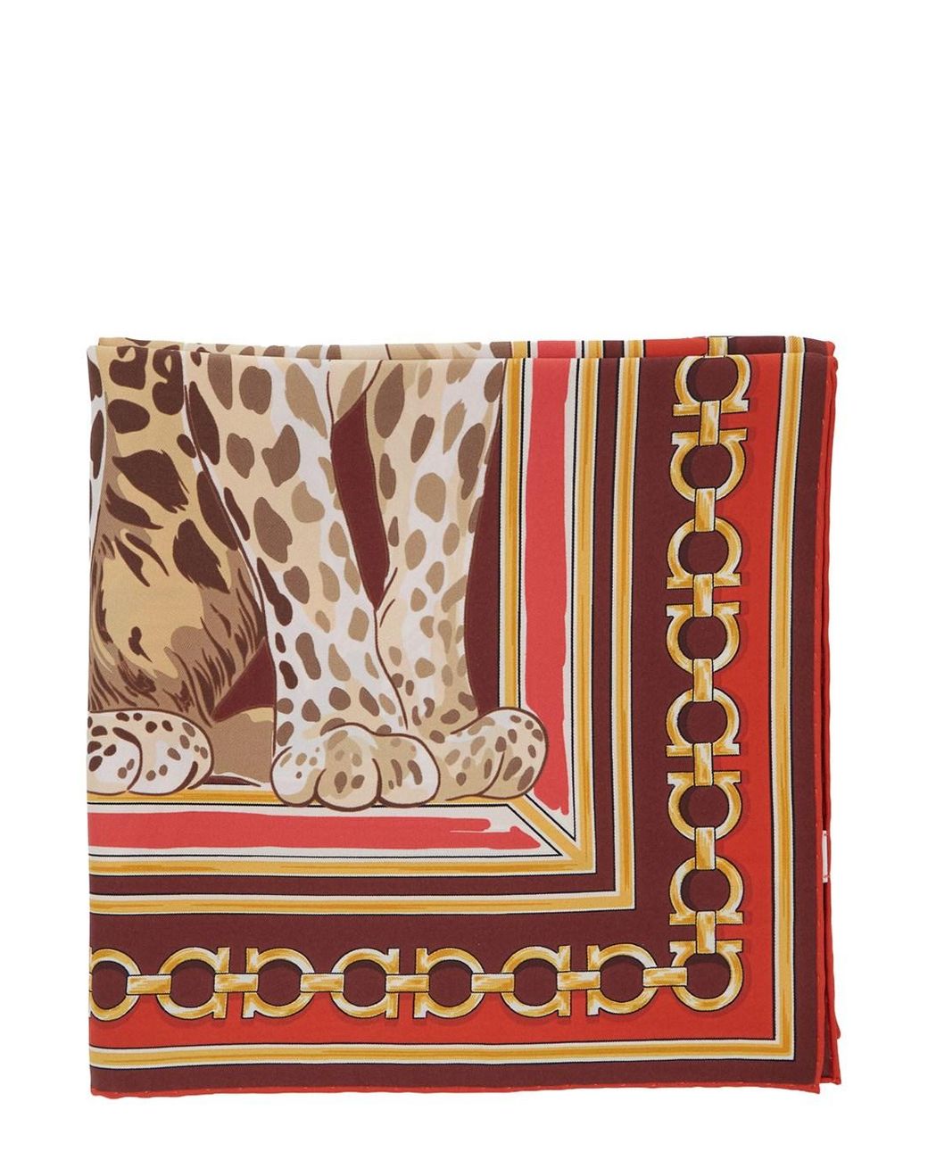 Ferragamo Red Silk Scarf With Motif Print