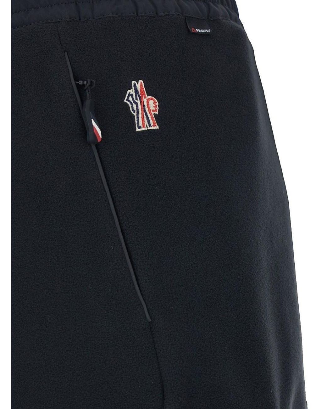 Moncler Blue Pants With Side Logo Patch And Tech Fabric Inse for men
