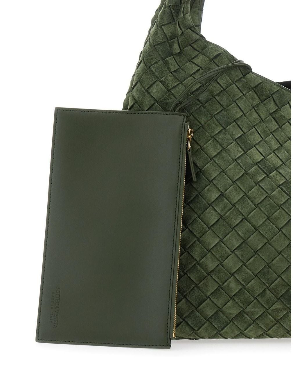 Bottega Veneta Green 'Campana' Large Shoulder Bag With Top Handle And Intrecciato Motif