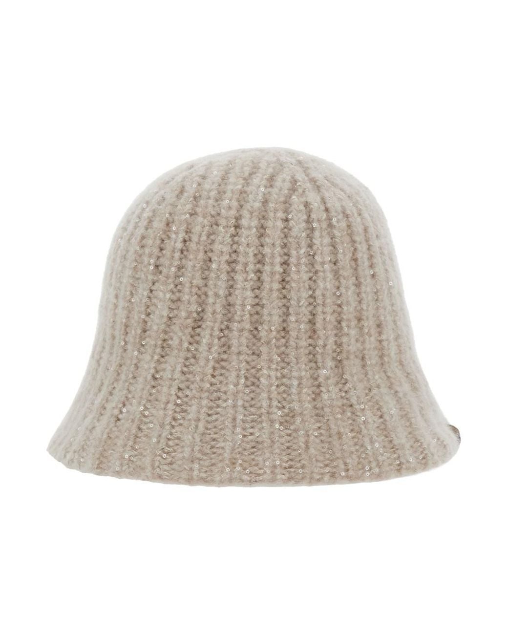 Brunello Cucinelli White Knitted Beanie With Diamond Yarn Cashmere Blend Hat