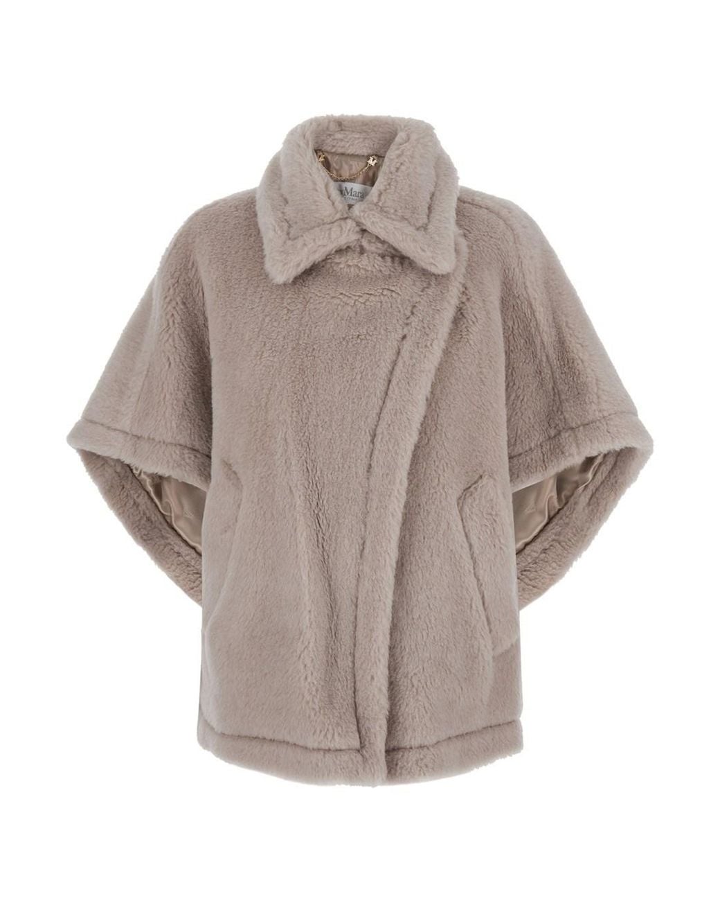 Max Mara Gray Cape Tebe1 With Shawl Collar And Pockets