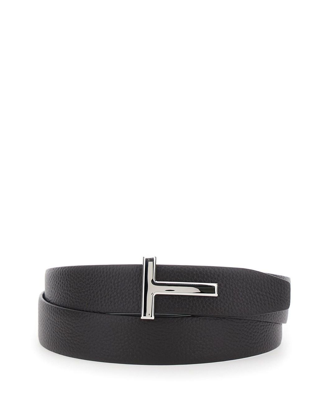 Tom Ford Black Leather Belt With T Buckle for men
