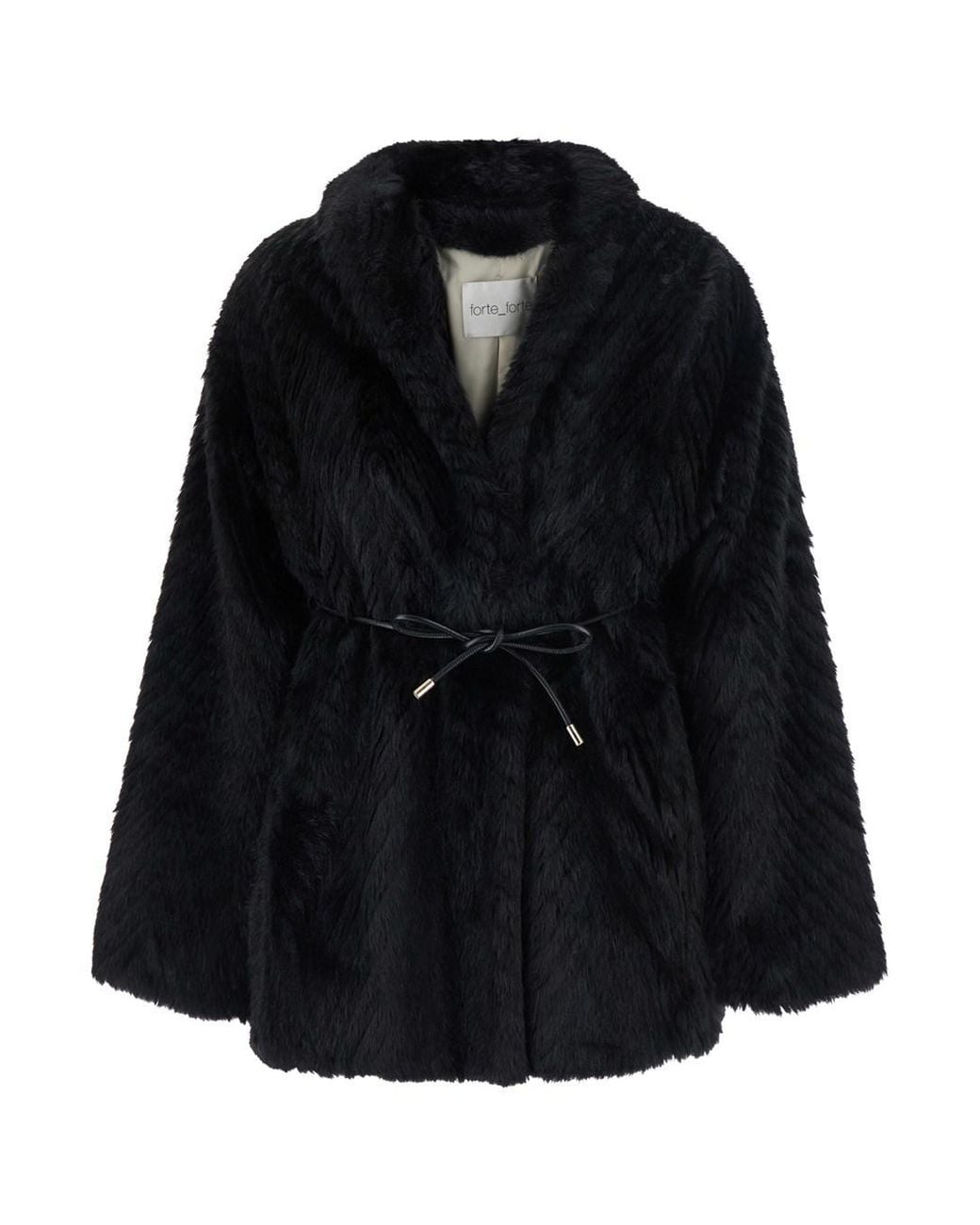 Forte_forte Black Shearling Jacket With Front Belt