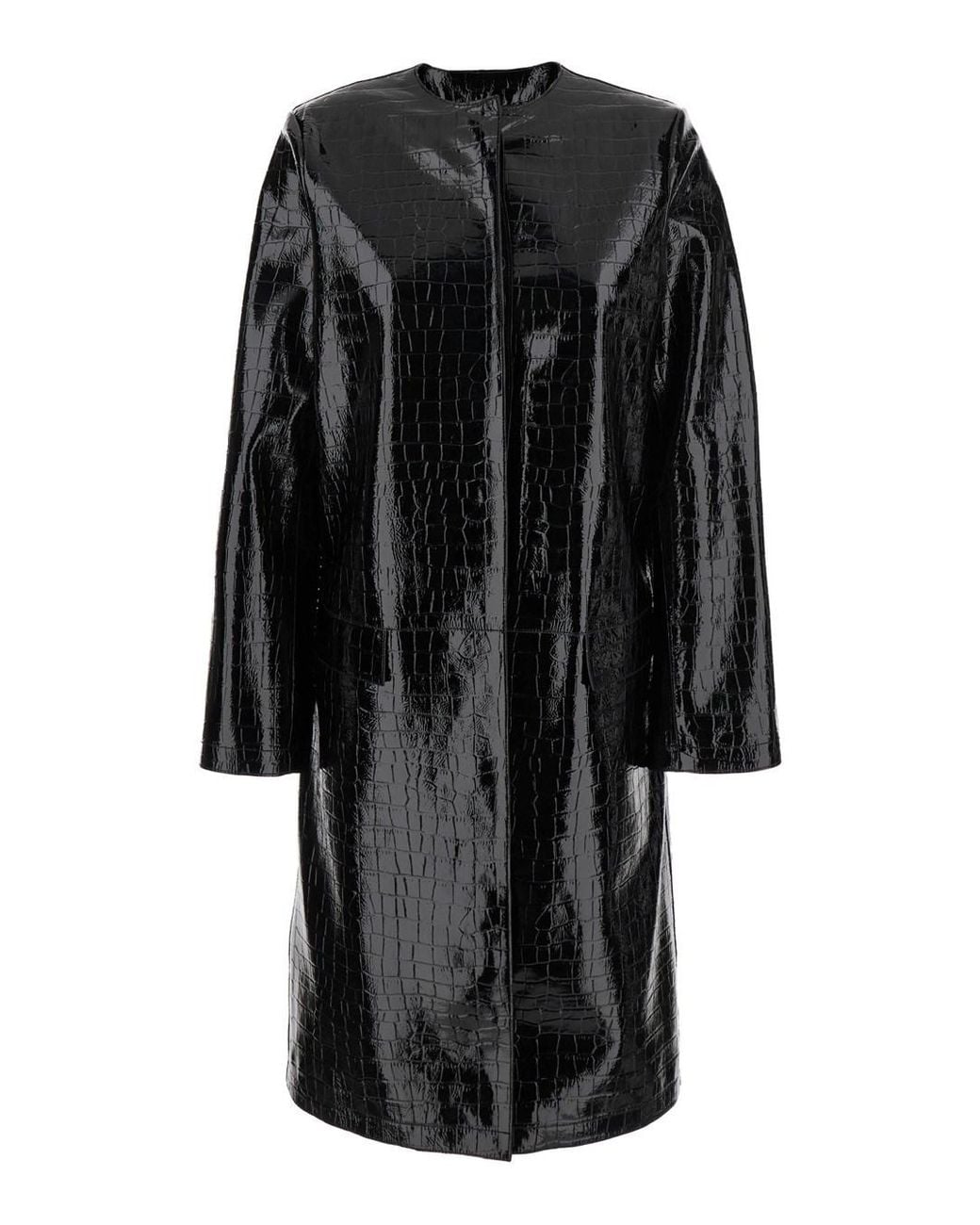 Totême Black Leather Coat With Crocodile Effect
