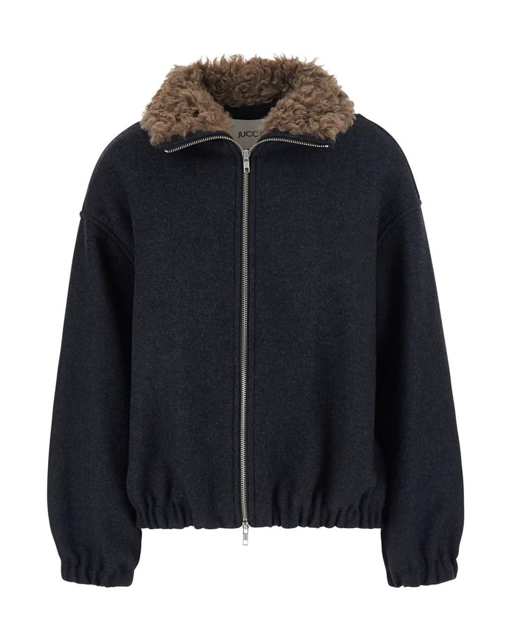 Jucca Black Bomber With Fur Collar And Dropped Shoulders