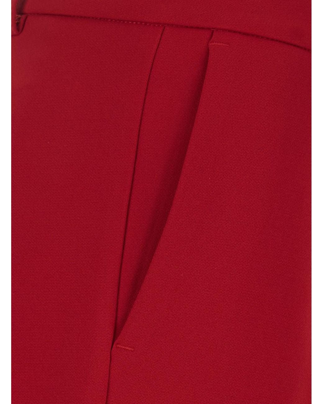 Le Plain Red High-Waisted Pants With Two Welt Pockets On The Back