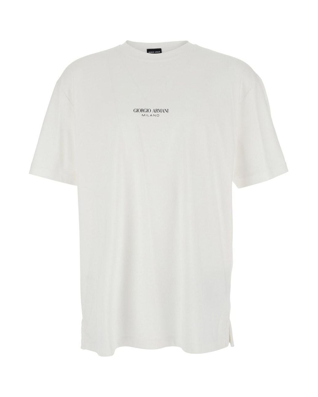 Giorgio Armani White Crewneck T-Shirt With Logo Lettering On The Front for men