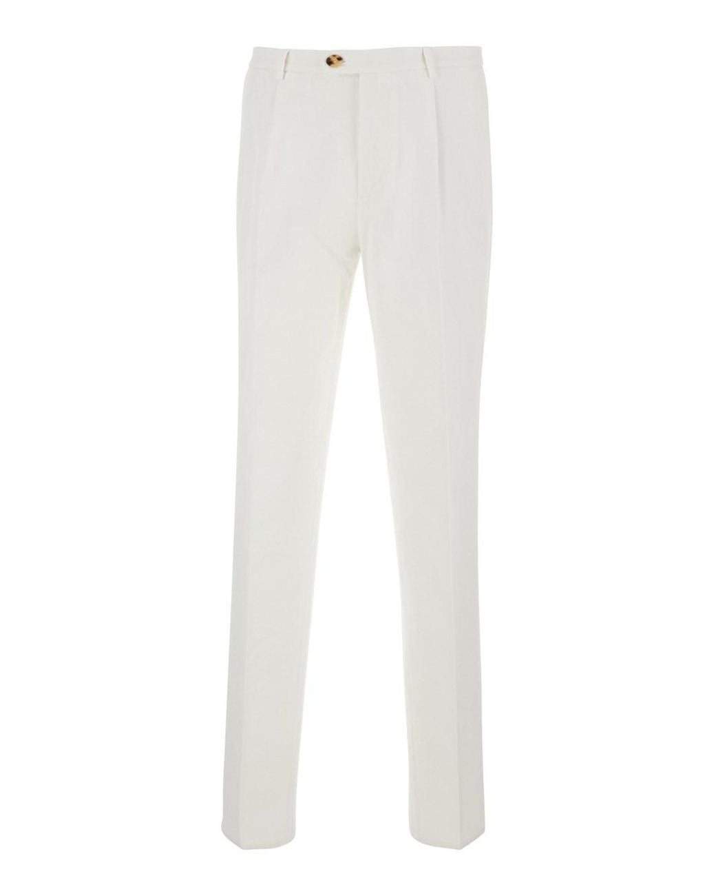 Brunello Cucinelli White Trousers With Front Pleat for men